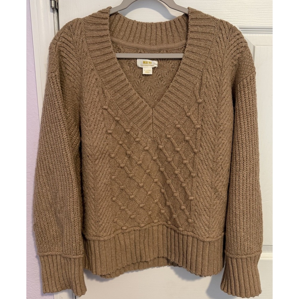 Anthropologie Maeve Tillie Chunky Knit Sweater Camel Boxy Slouchy Fisherman XL